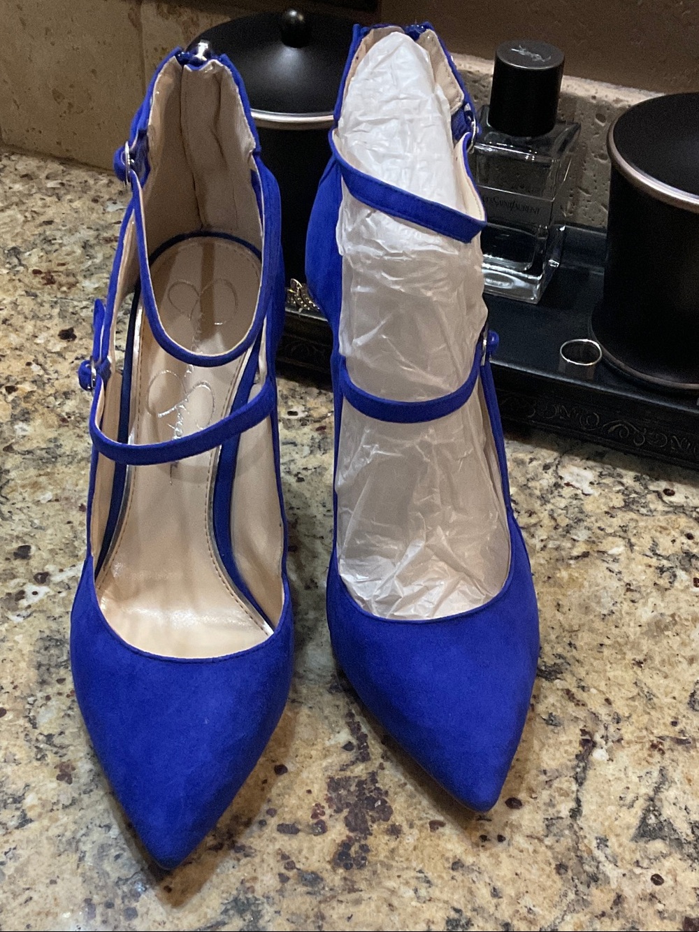 Jessica Simpson Cobalt Blue Pointed-Toe Strappy Pumps